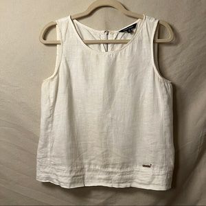 Ellen Tracy White Linen Zipper Back Blouse